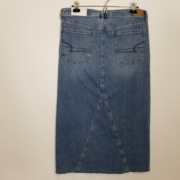 American Eagle Women Dress Slit Front Denim Maxi Skirt 12 Blue Stretch Comfort - Picture 4 of 12